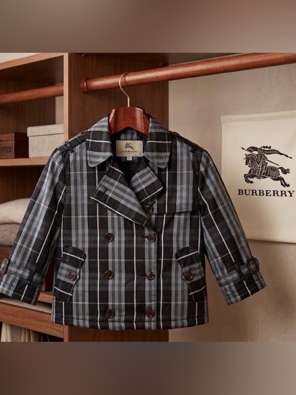 BURBERRY Plaid Tartan Collared Double-Breasted Cropped 3/4 Sleeve Blazer - NWOT